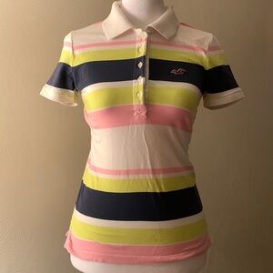 Hollister Striped Polo Super Soft SoCal Stretch Button Front w/ Collar Size S